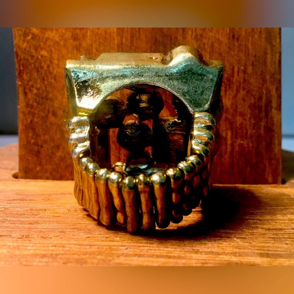 VINTAGE Metallic Silver Statement ring Rhinestone Vintage Brass tone adjustable - Picture 6 of 10